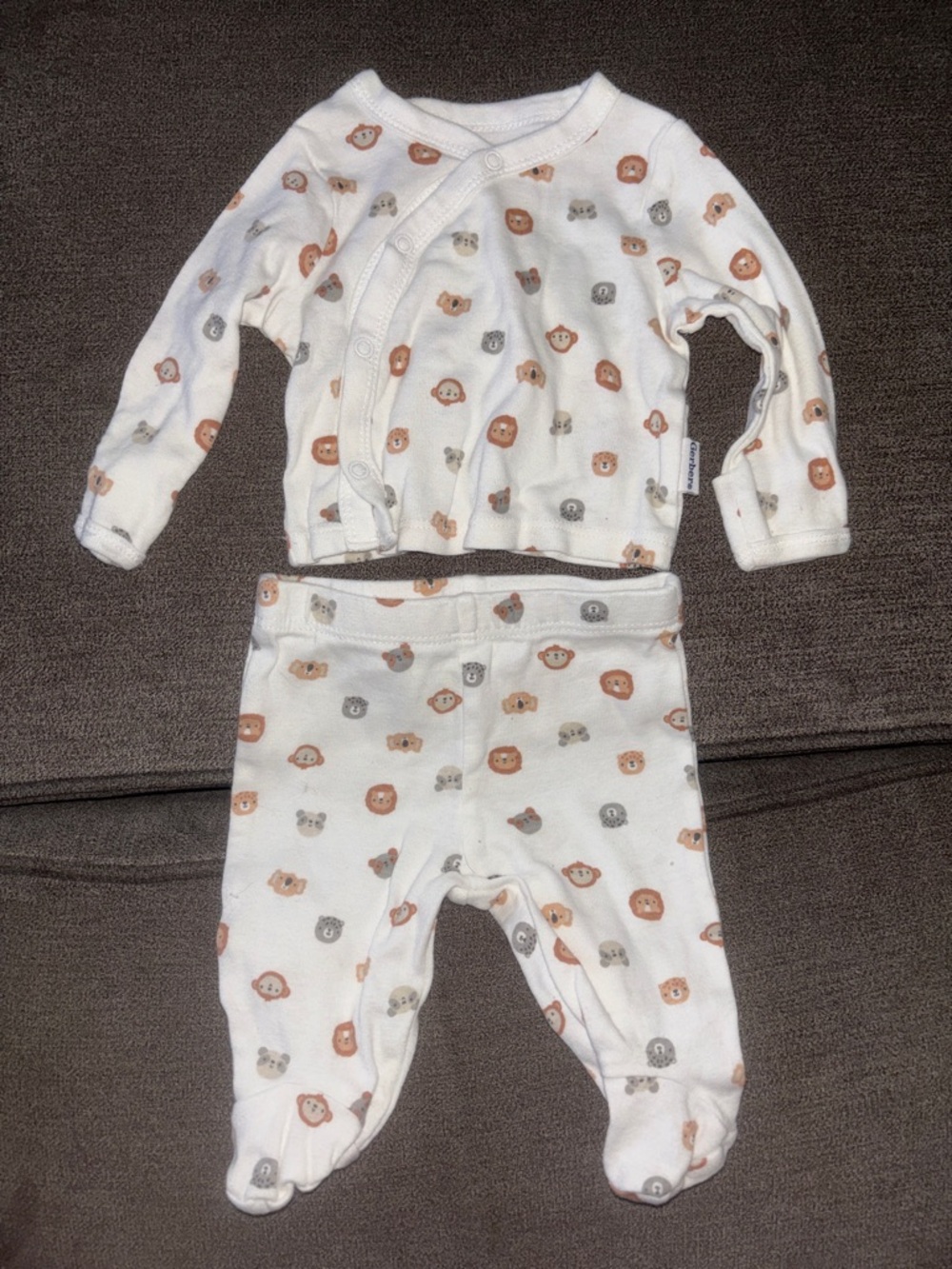 Gerber White Baby Matching Set with Tan and Gray Animal Faces